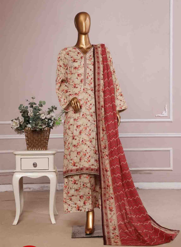 Binsaeed printed lawn 3pc with farshi shalwar