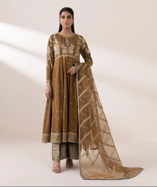 Sapphire formal 2pc suit rawsilk frock with organza dupatta