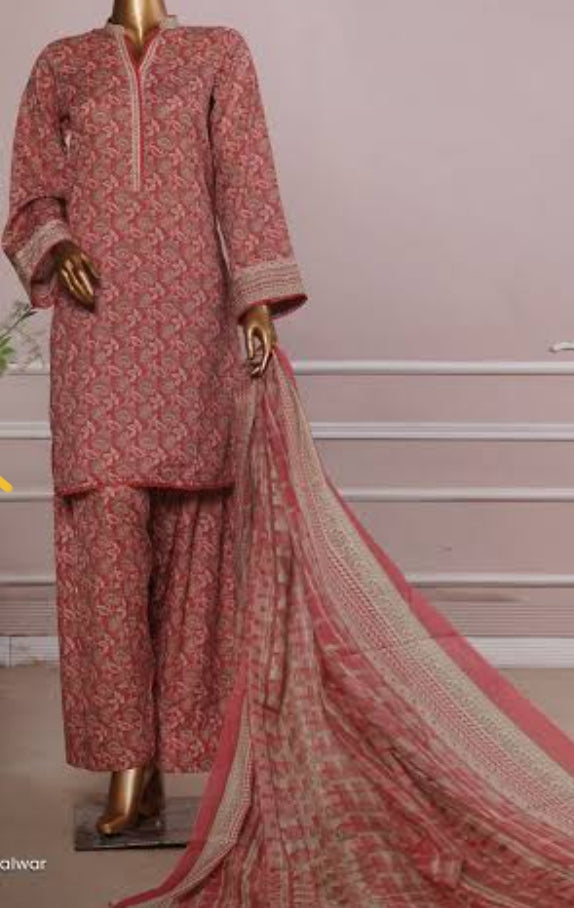 Binsaeed printed lawn 3pc with farshi shalwar