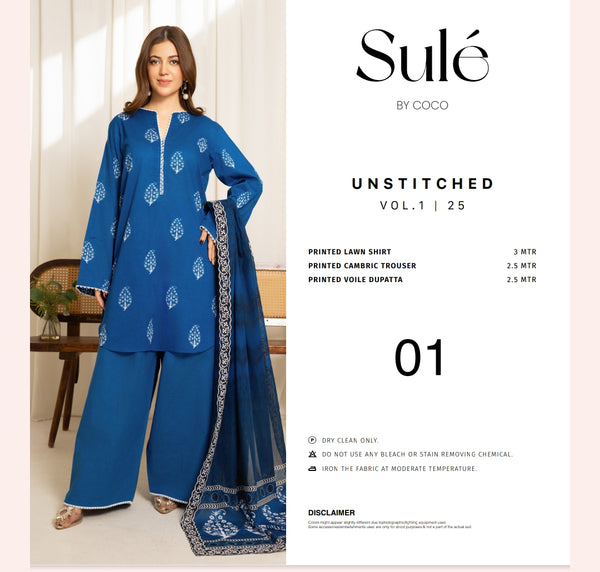 Sule by coco printed 3pc suit lawn