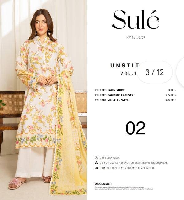 Sule by coco printed 3pc suit lawn