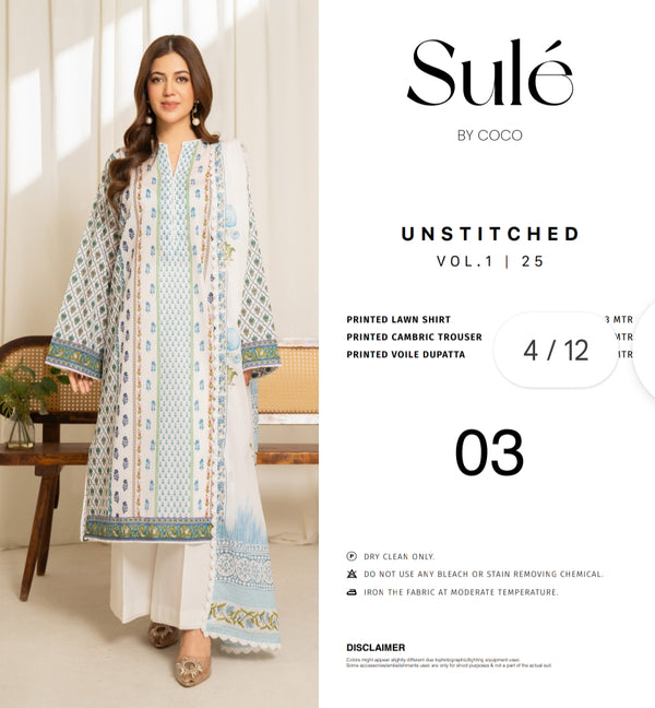 Sule by coco printed 3pc suit lawn
