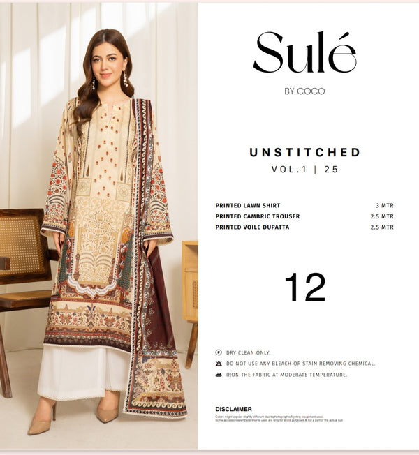 Sule by coco printed 3pc suit lawn