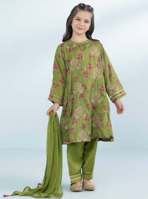 Sapphire emb rawsilk 3pc with pink organza dupatta