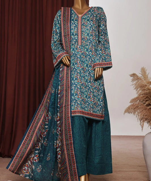 Binsaeed printed lawn 3pc with farshi shalwar