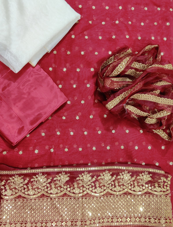 Cross stitch formal 2pc cotton net shirt with printed silk dupatta