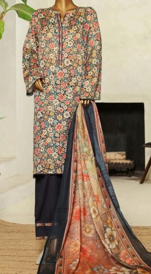 Binsaeed printed lawn 3pc with farshi shalwar
