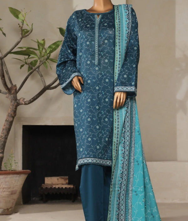 Binsaeed printed lawn 3pc with farshi shalwar
