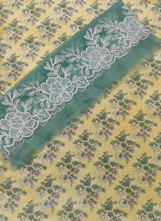 Cross stitch printed allover rawsilk 2pc with patch