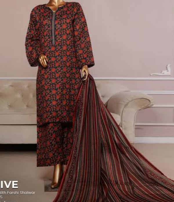 Binsaeed printed lawn 3pc with farshi shalwar